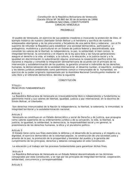 ConstituciÃ³n de la RepÃºblica Bolivariana de ... - Info Venezuela