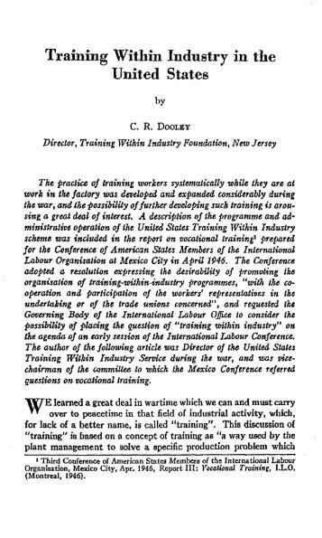 Training Within Industry in the United States by Channing R. Dooley