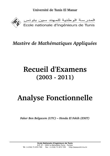 Recueil d'Examens Analyse Fonctionnelle - lamsin