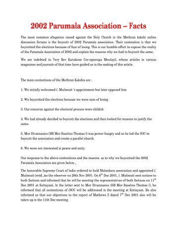 2002 Parumala Association â Facts - Malankara Syriac Voice
