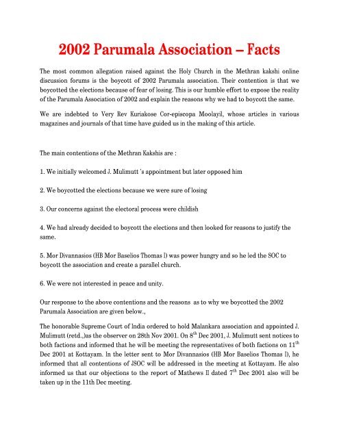 2002 Parumala Association â Facts - Malankara Syriac Voice