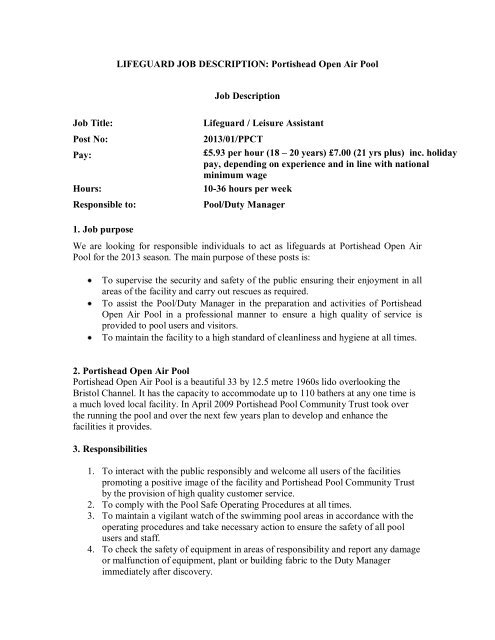 lifeguard job description and person specification