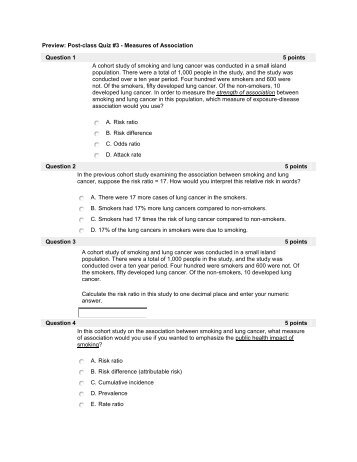 Post-class Quiz #3 - Measures of Association Question 1 5 points A ...