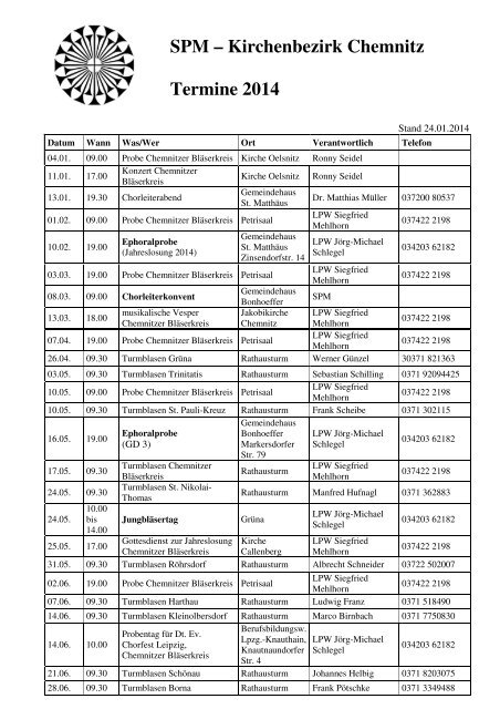 SPM – Kirchenbezirk Chemnitz Termine 2014