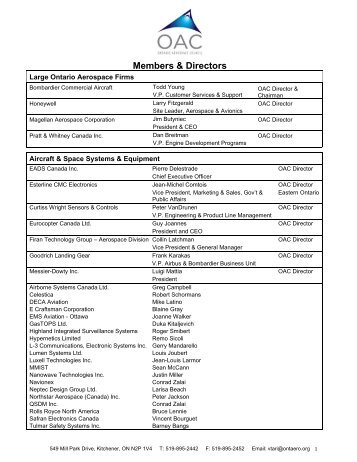 Members & Directors - Ontario Aerospace Council