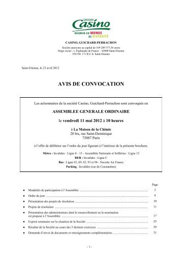 AVIS DE CONVOCATION - Groupe Casino