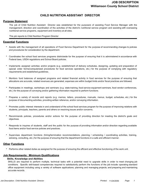 Nutrition Service Assistant Job Description Besto Blog