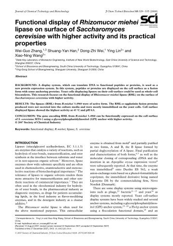 Functional display of Rhizomucor miehei lipase on ... - IngentaConnect