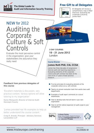 Auditing the Corporate Culture & Soft Controls - MIS Training