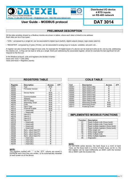 Dat3014 Rtd Pt100 Input To Rs485 Modbus Datexel