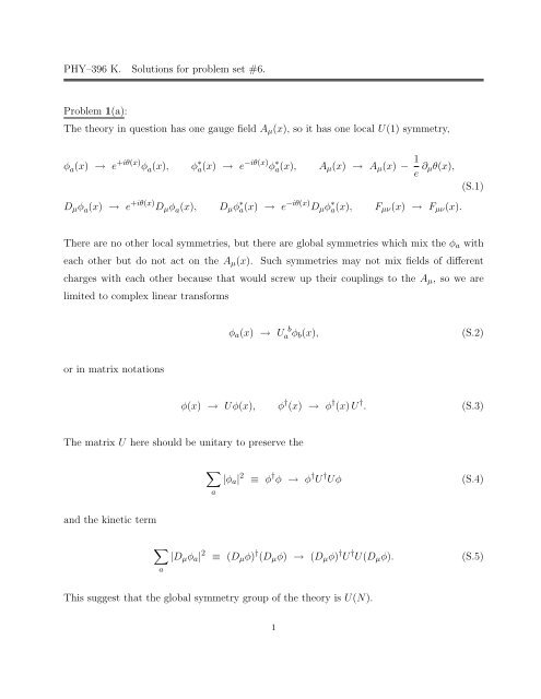 PHYâ396 K. Solutions for problem set #6. Problem 1(a): The theory ...