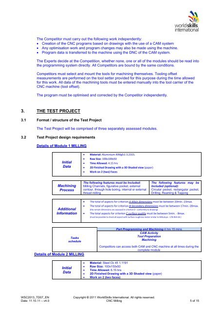 TECHNICAL DESCRIPTION CNC MILLINg