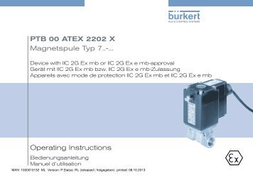 Operating Instructions PTB 00 ATEX 2202 X Magnetspule ... - Burkert