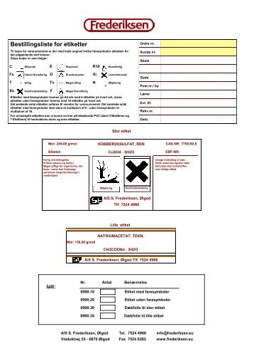 Bestillingsliste for etiketter - Frederiksen