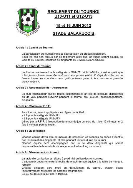 REGLEMENT DU TOURNOI U10-U11 U12-U13