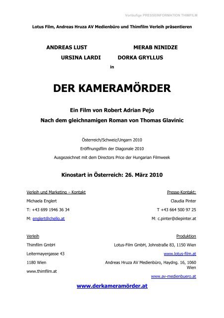 Der Kameramoerder Presseheft PDF - Der Kameramörder