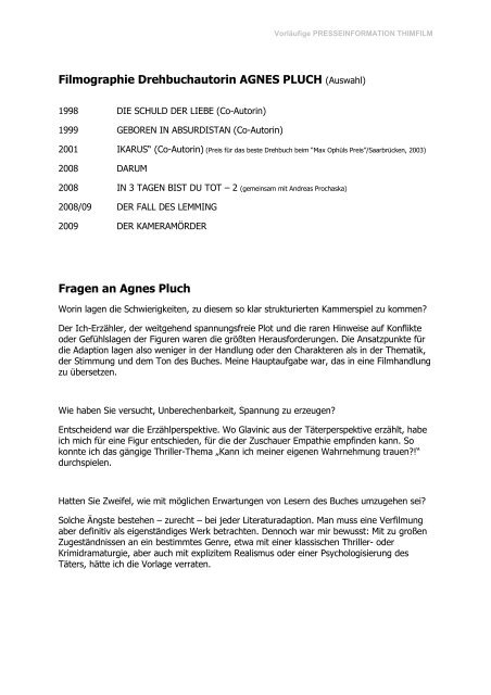 Der Kameramoerder Presseheft PDF - Der Kameramörder