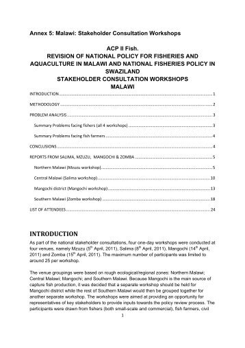 Malawi Report on 4 Stakeholder workshops - ACP Fish II