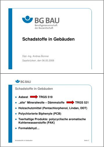 Schadstoffe in GebÃƒÂ¤uden - Deutscher Abbruchverband eV