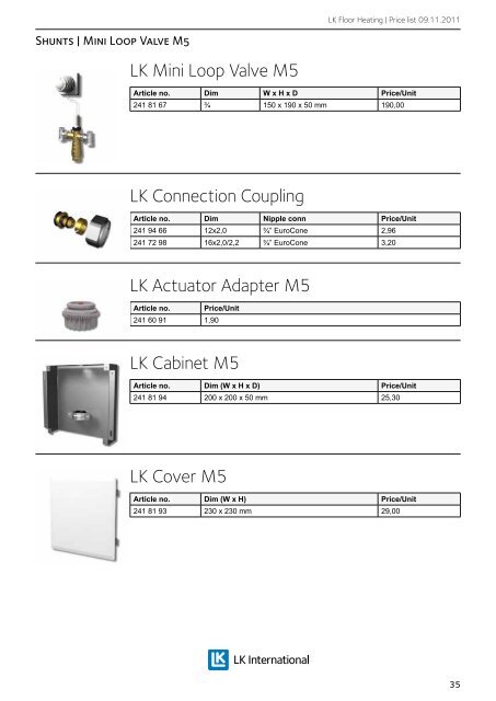 LK Floor Heating Price list 2011/2012 - LK Systems AB