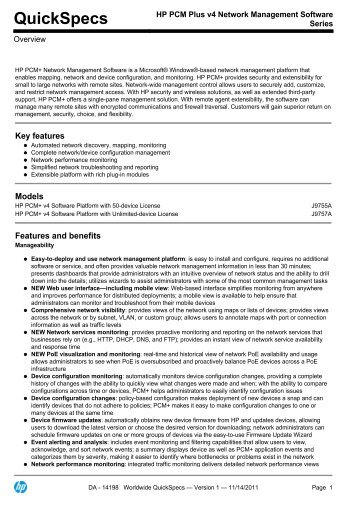 HP PCM Plus v4 Network Management Software Series