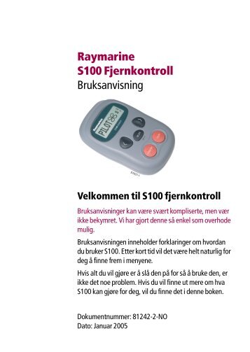 Raymarine S100 Fjernkontroll Bruksanvisning