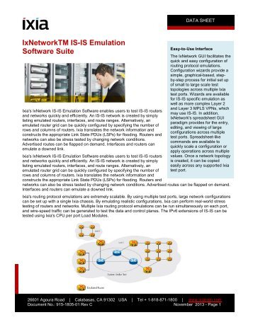 IxNetworkTM IS-IS Emulation Software Suite - Ixia