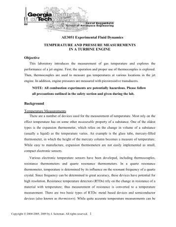 Temperature and Pressure Measurements in a Turbine Engine