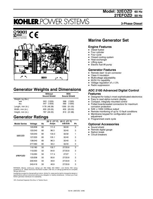 Model: 32EOZD 60 Hz 27EFOZD 50 Hz Marine Generator Set ...