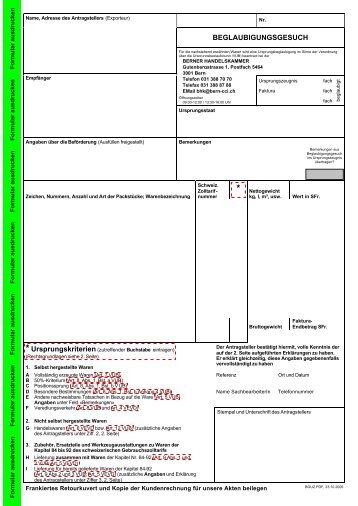 Beglaubigungsgesuch und Ursprungszeugnis