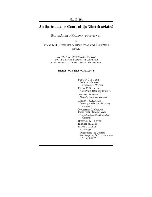 Government Merits Brief Hamdan v. Rumsfeld