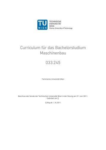 Curriculum für das Bachelorstudium Maschinenbau 033.245