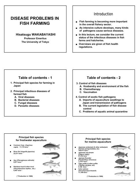 DISEASE PROBLEMS IN FISH FARMING - SOI-Asia