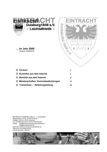 Jahresbericht der Leichtathletikabteilung 2009 - Eintracht Duisburg ...