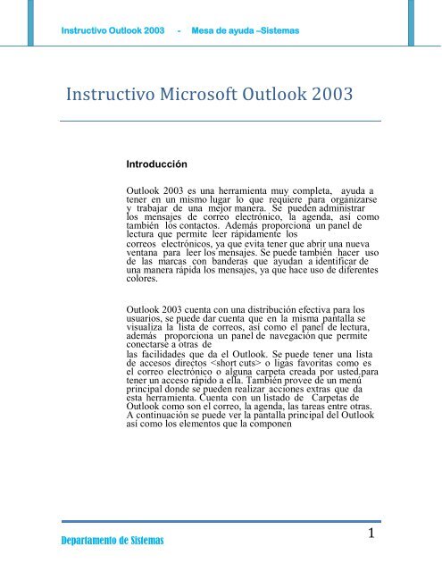 Instructivo Outlook 2003 - Mesa de ayuda –Sistemas - UCES