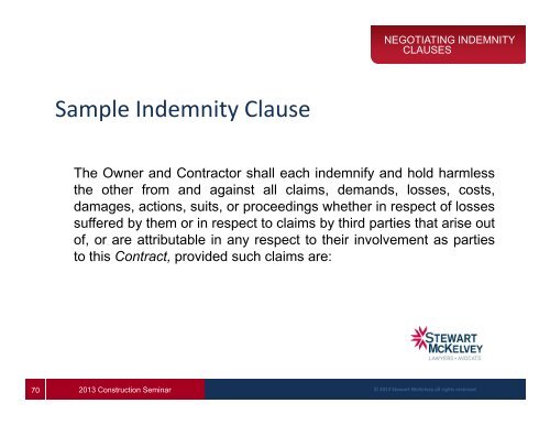 Negotiating Indemnity Clauses - Stewart McKelvey