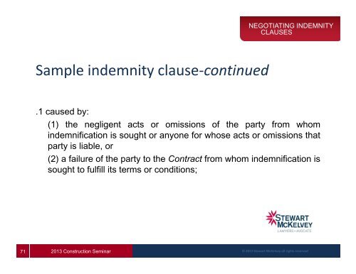 Negotiating Indemnity Clauses - Stewart McKelvey