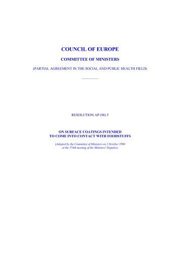 COUNCIL OF EUROPE - Contact alimentaire