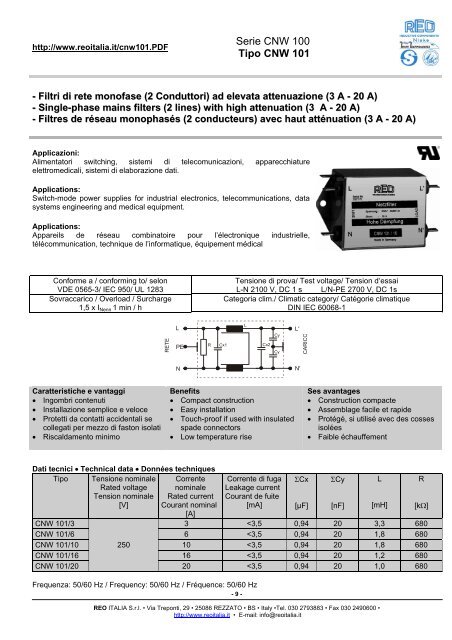 Serie CNW 100 Tipo CNW 101 - Reo Italia Srl