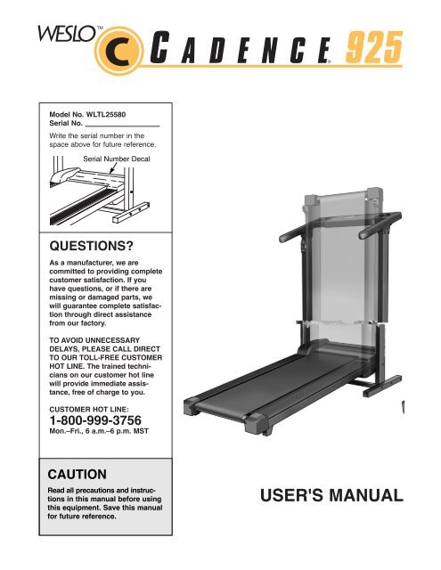 wltl25580 - weslo cadence 925 - Fitness Equipment