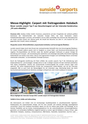 Messe-Highlight: Carport mit freitragendem Holzdach - sunside carport