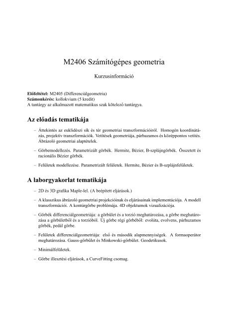 M2406 SzÃ¡mÃ­tÃ³gÃ©pes geometria