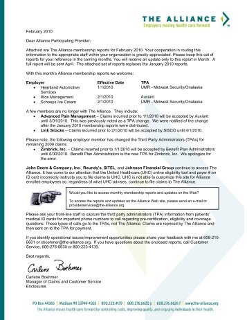 Attached are The Alliance membership reports for February 2010 ...