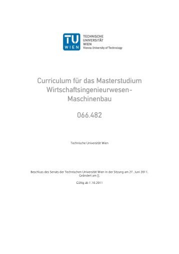 Curriculum für das Masterstudium Wirtschaftsingenieurwesen ...