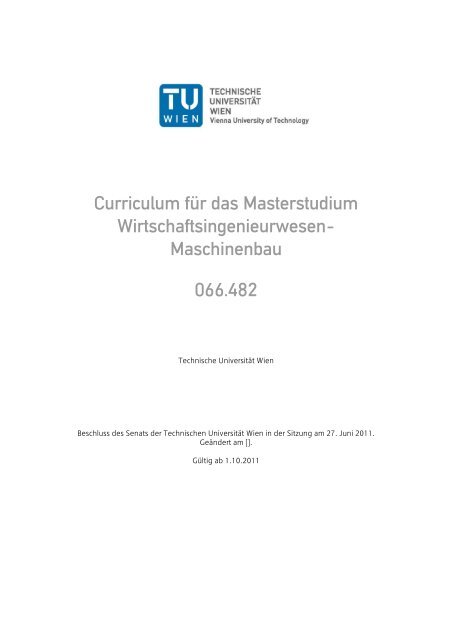 Curriculum für das Masterstudium Wirtschaftsingenieurwesen ...