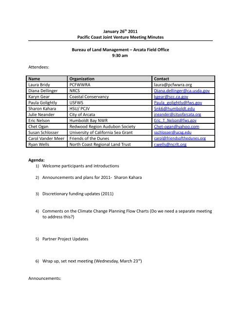 January 26th 2011 Pacific Coast Joint Venture Meeting Minutes ...