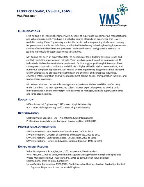 View Resume - Value Management Strategies, Inc.