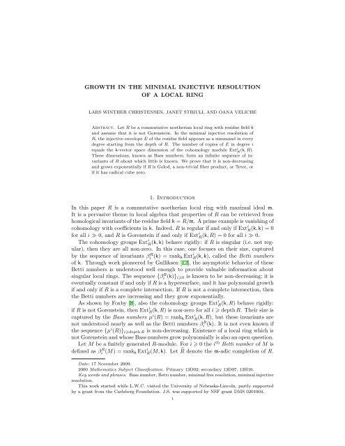 GROWTH IN THE MINIMAL INJECTIVE RESOLUTION OF A LOCAL ...