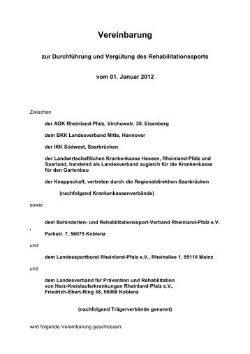 Vereinbarung - Landesverband fÃ¼r PrÃ¤vention und Rehabilitation ...