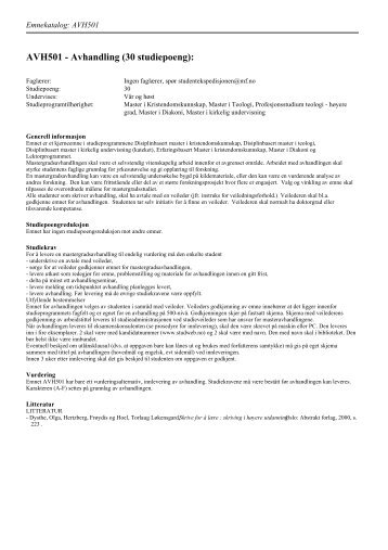 AVH501 - Avhandling (30 studiepoeng): - Det teologiske ...